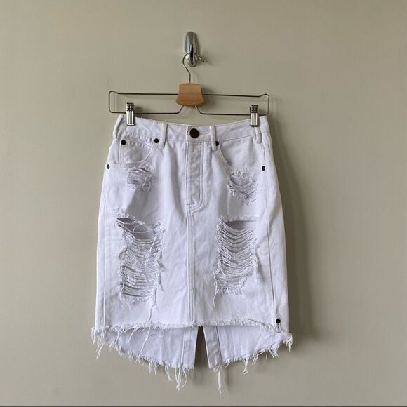 ONE Teaspoon-2020 High Waist Super Fitted Mid Length Distressed Skirt - Picture 2 of 7